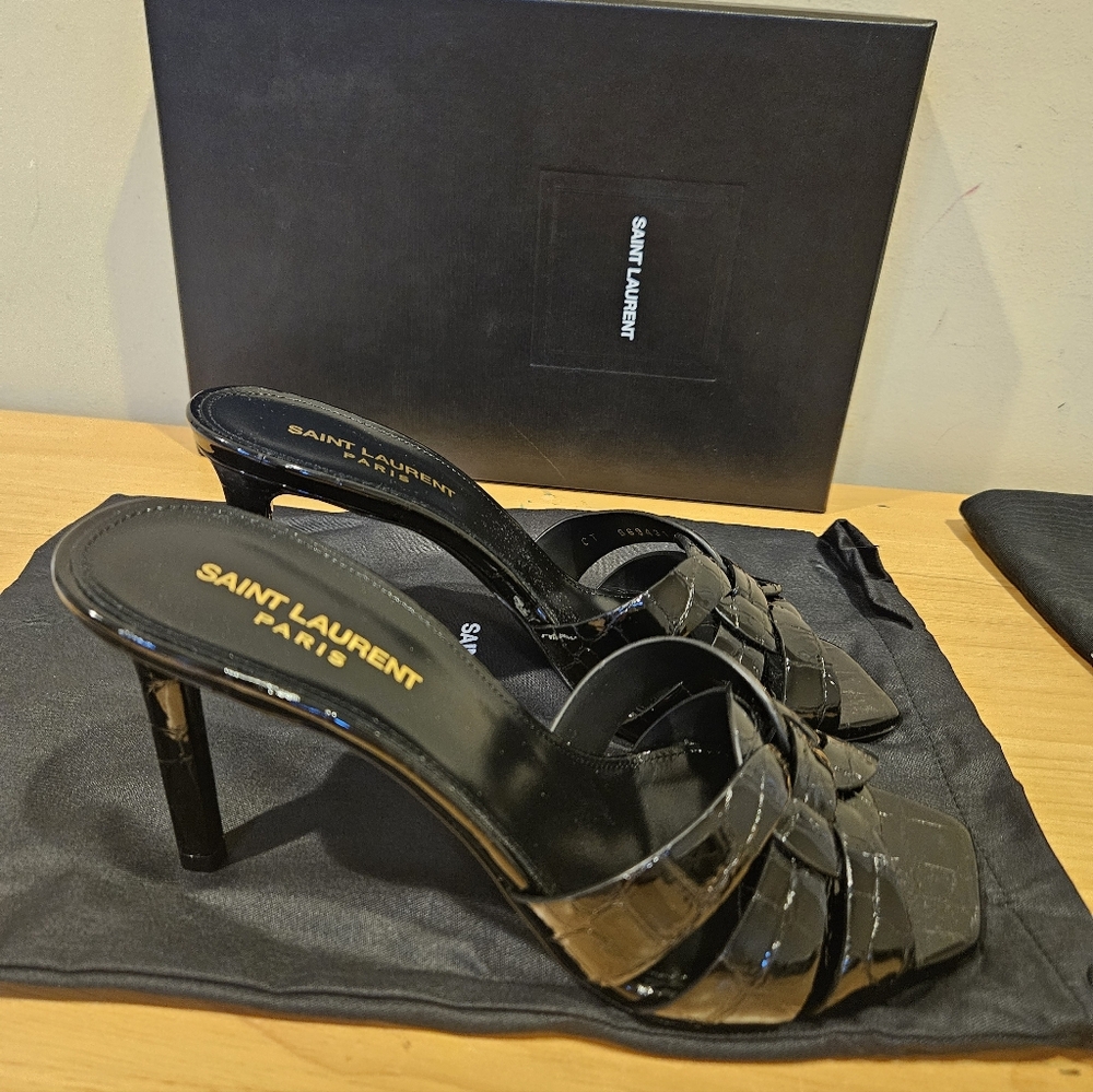 Saint Laurent Tribute Mules Black Embossed Crocodile Leather Size 39 - Picture 6 of 10
